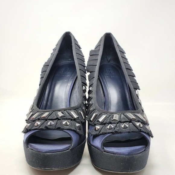 Tory Burch Peep Toe Heels Sz 8.5 M Ruffles Studs - Picture 3 of 11
